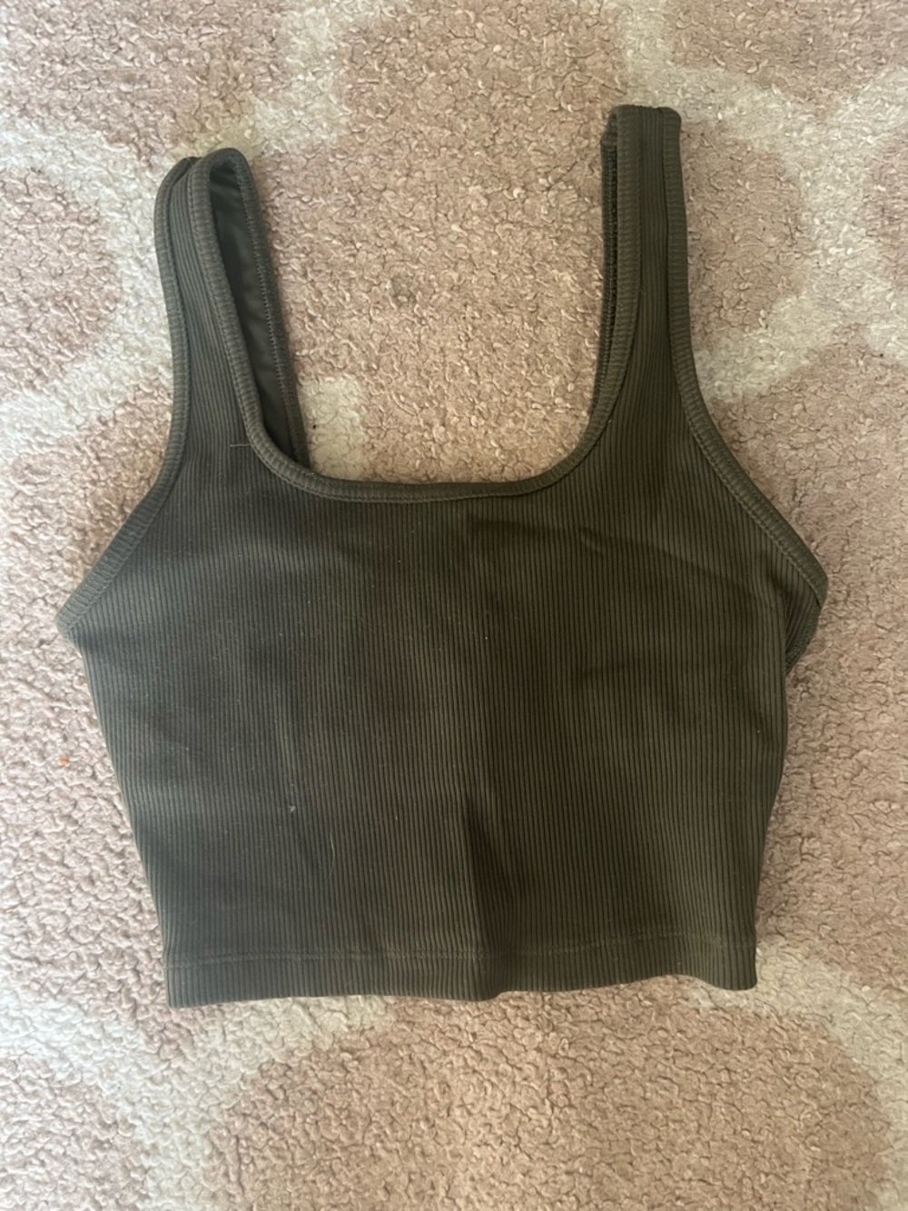 OFFLINE by aerie Olive Ribbed Square-Neck Longline Sports Bra